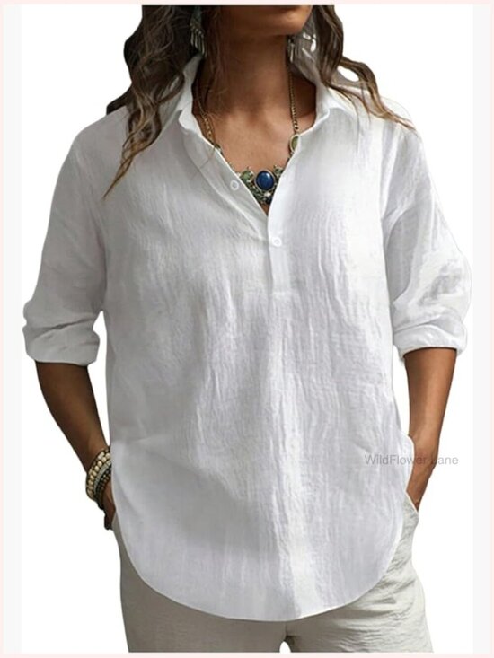Tops - Plus Size Long Sleeve Button Down Blouse Collared Dressy Casual Top